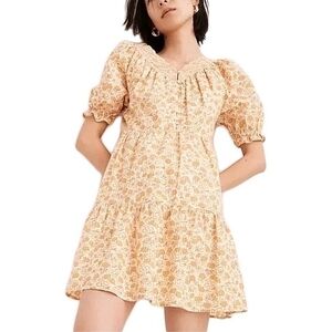 Madewell Floral Puff Sleeve Mini Dress in Yellow and Cream
